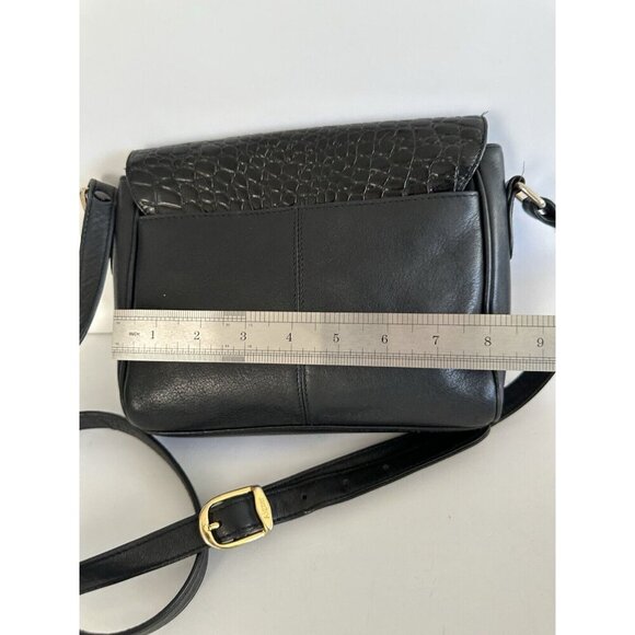 Vintage Etienne Aigner Flap Sling Bag Croc Embossed Black Leather 80s 90s Preppy - Picture 7 of 14